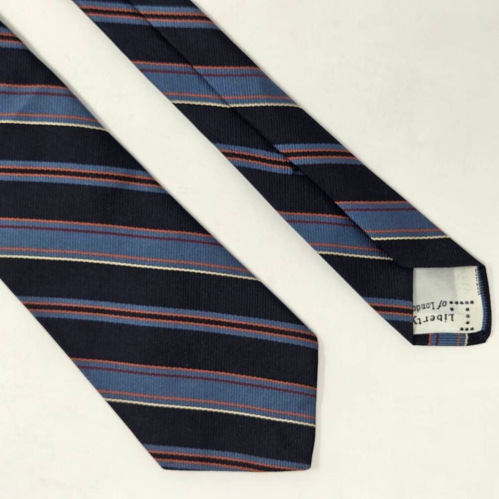 LIBERTY LONDON BERKLEY SILK TIE BLUE ORANGE REGIMENTAL STRIPE 3" X 55"